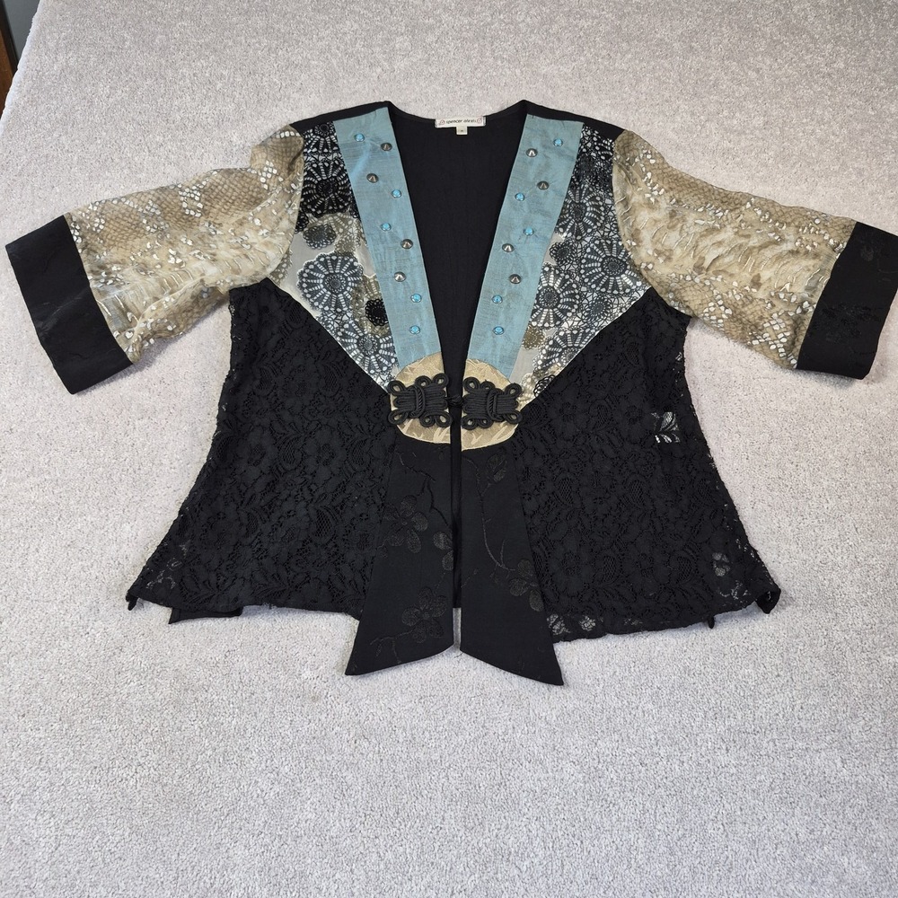 Spencer Alexis Mixed Silk Rayon Media Embroidered Kimono Jacket Size Medium Boho